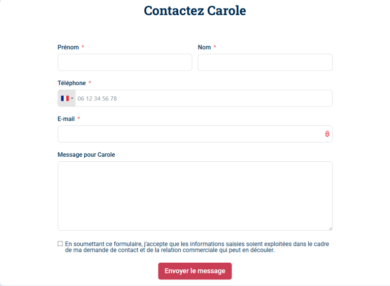 Formulaire de contact pour demander des renseignements à Carole - Cheffe à domicile